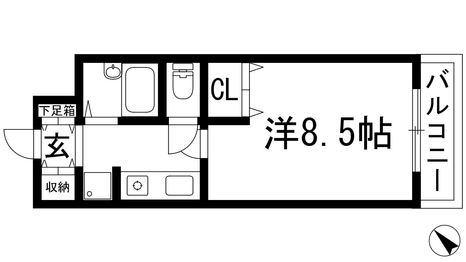 ベルグラン宝塚(1K/3階)の間取り写真