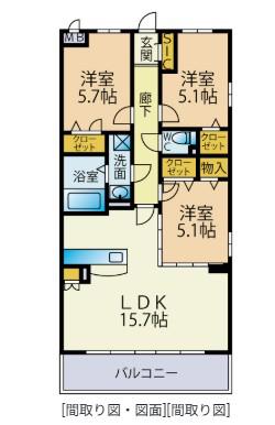 リバーガーデン次郎丸B棟(3LDK/2階)の間取り写真