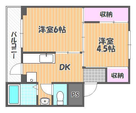 ヴィラナリー国ヶ原 2号棟(2K/3階)の間取り写真