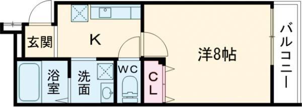 フジパレス俊徳道V番館(1K/2階)の間取り写真