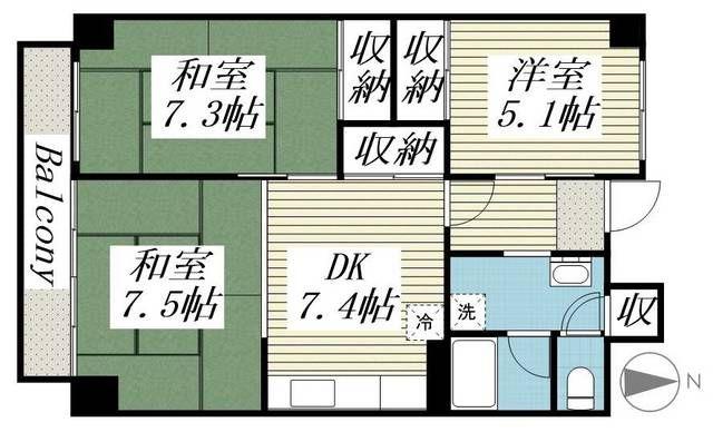 フォーシーズン苫小牧(3DK/9階)の間取り写真