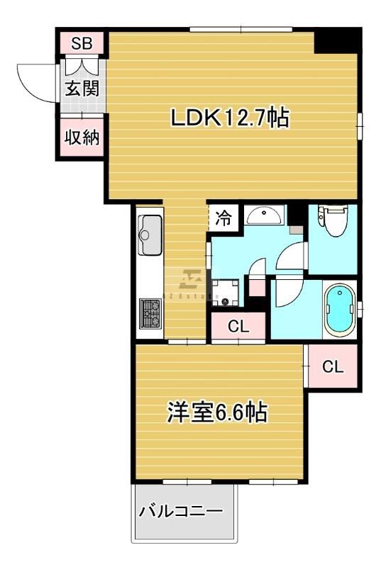 RIDGE北堀江(1LDK/6階)の間取り写真