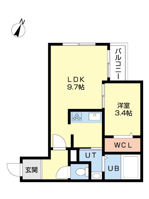 ECOA厚別南(1LDK/3階)の間取り写真