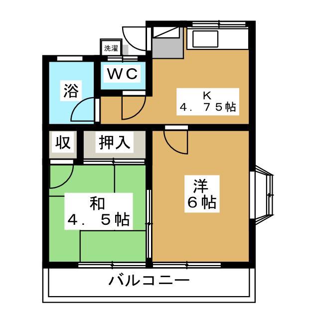 パープルハイム(2K/1階)の間取り写真