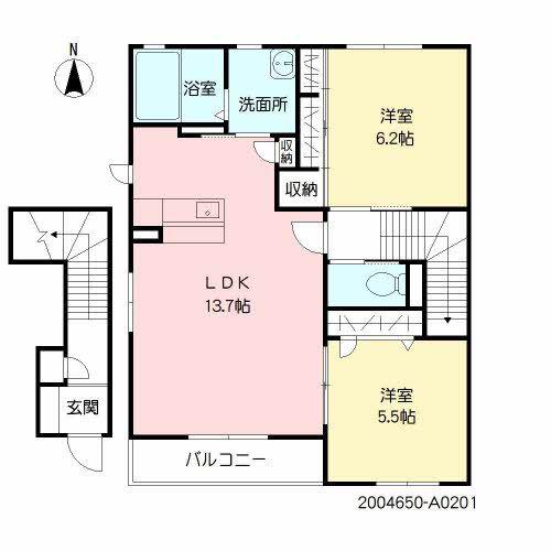シャーメゾン見晴台A(2LDK/2階)の間取り写真
