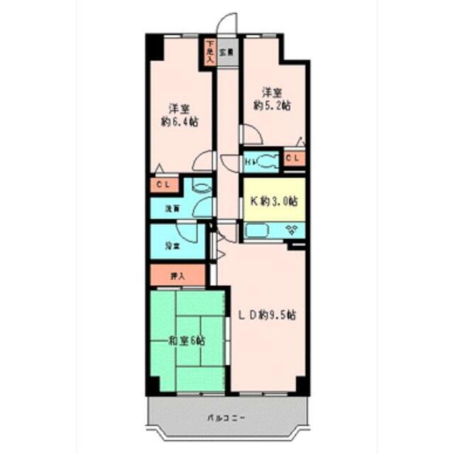 ドエル瀬田(3LDK/2階)の間取り写真