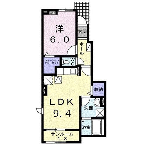 グランディ八重東(1LDK/1階)の間取り写真