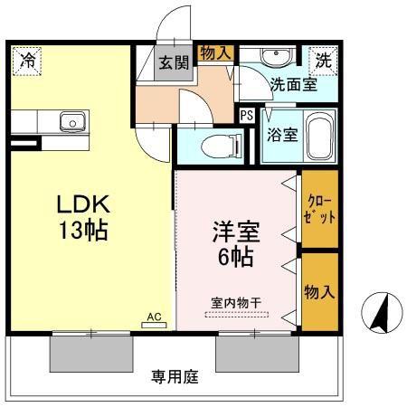 エスポワール津森 B棟(1LDK/1階)の間取り写真