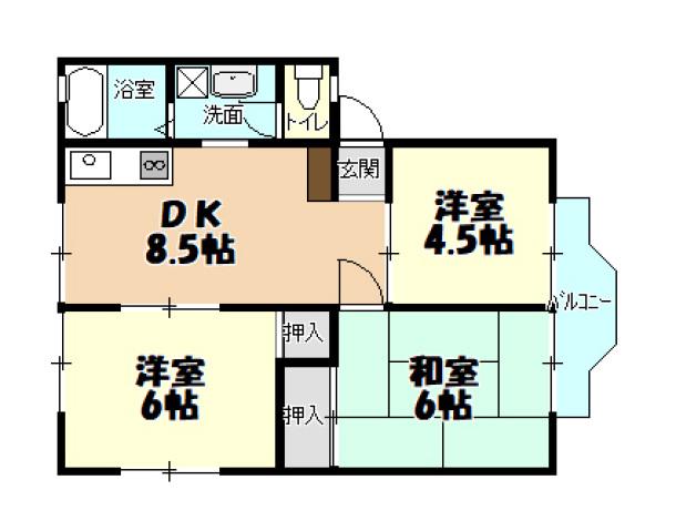 ハイディハイツ A(3DK/1階)の間取り写真