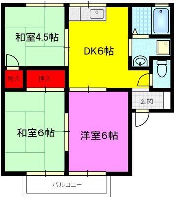 タウンホームツツミC棟(3DK/2階)の間取り写真