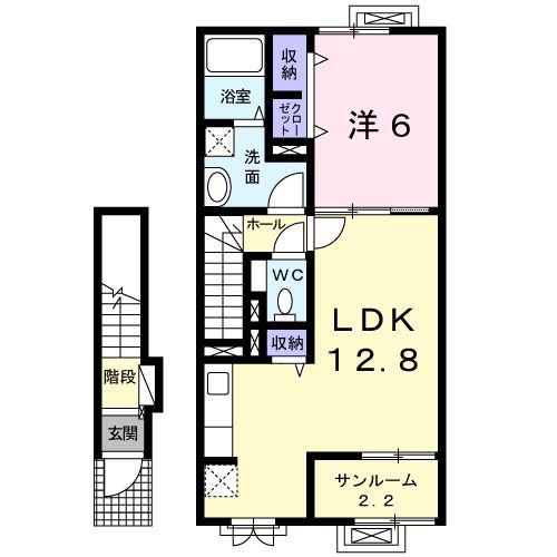 オランジュ ショコラ(1LDK/2階)の間取り写真