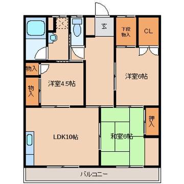 豊川グリーンハイツII(3LDK/3階)の間取り写真