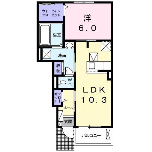プリムローズガーデン(1LDK/1階)の間取り写真