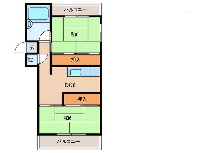 エクリート朝霧(2DK/4階)の間取り写真