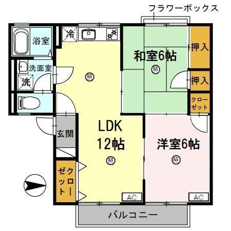 ティファニー21 A棟(2LDK/2階)の間取り写真