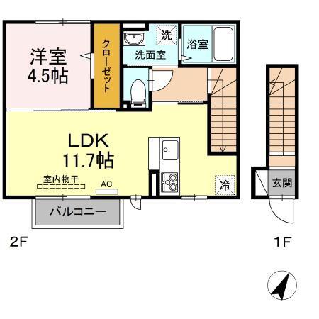 グランドゥ ププル(1LDK/2階)の間取り写真