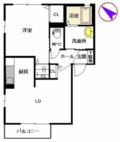 ソラーレS(1LDK/2階)の間取り写真
