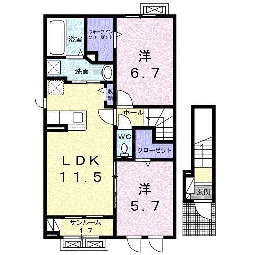ラフレシール戸破(2LDK/2階)の間取り写真
