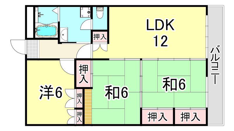 ハイツ岡本(3LDK/4階)の間取り写真