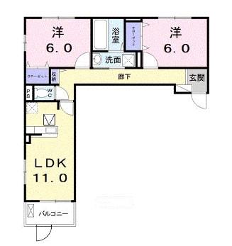 イリ―デ谷上II(2LDK/1階)の間取り写真