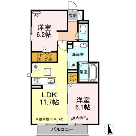 レセンテ上西(2LDK/1階)の間取り写真