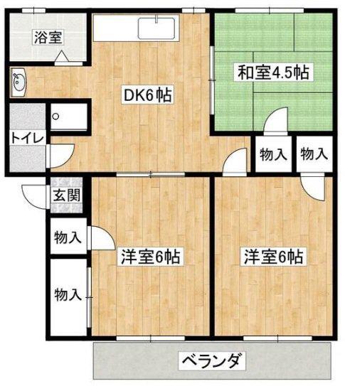 ハピネス二番町B(3DK/1階)の間取り写真