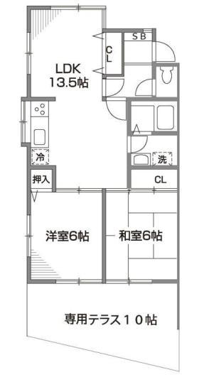 フォレスト深大寺B号館(2LDK/1階)の間取り写真