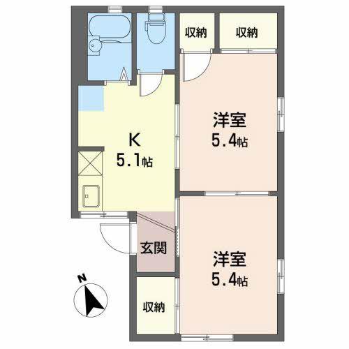 ツインハイツ宝A(2K/1階)の間取り写真