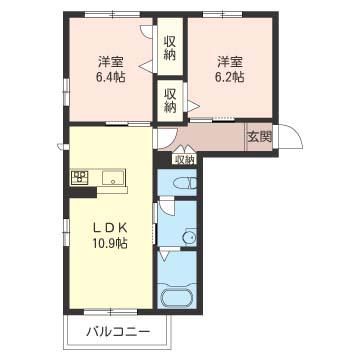 マルベリーヒルA(2LDK/3階)の間取り写真
