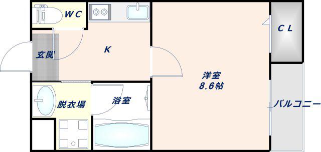 ソリティア桃谷(1K/2階)の間取り写真