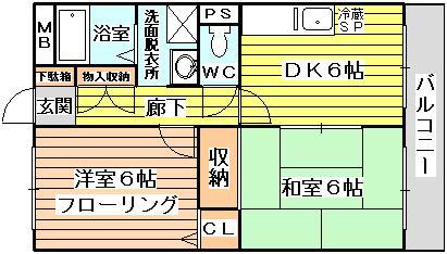 ユウリンカン(2DK/4階)の間取り写真
