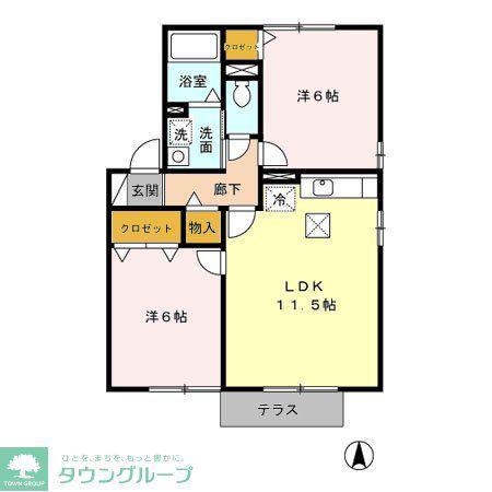 シャロームG(2LDK/1階)の間取り写真