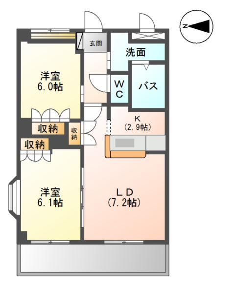パークサイド鳥居前(2LDK/2階)の間取り写真