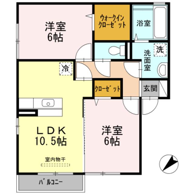 エスポワールKIV(2LDK/2階)の間取り写真