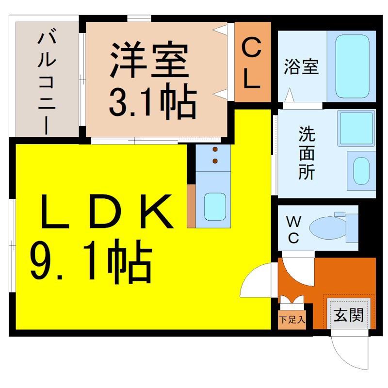 北区東水切町四丁目コーポ(1LDK/3階)の間取り写真