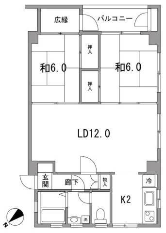 須磨マンション(2LDK/4階)の間取り写真