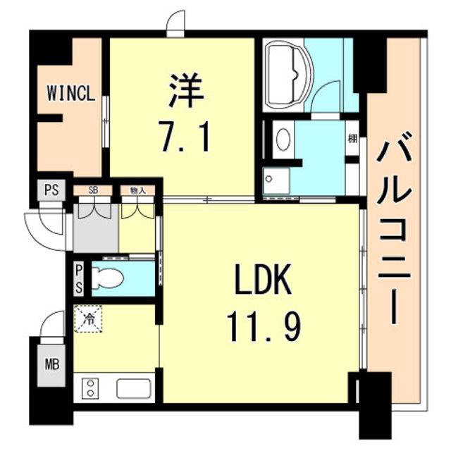 レジディア神戸元町(1LDK/14階)の間取り写真