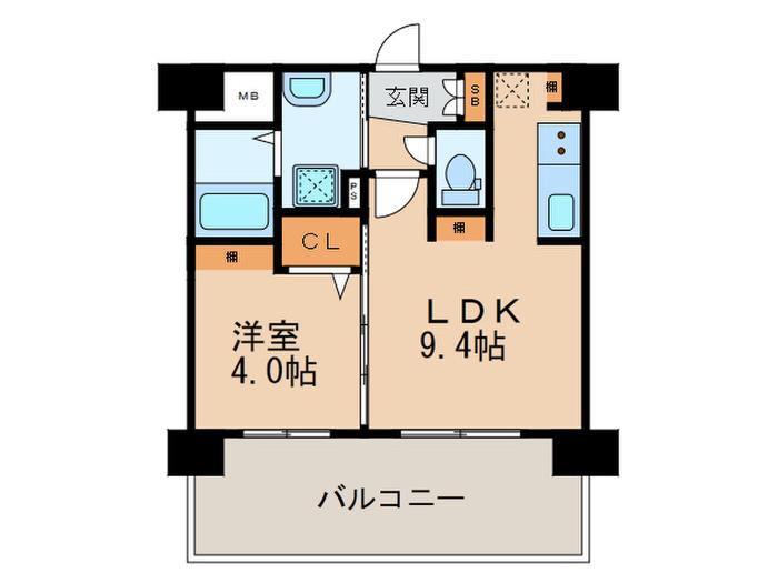 三島マンション博多駅東(1LDK/4階)の間取り写真