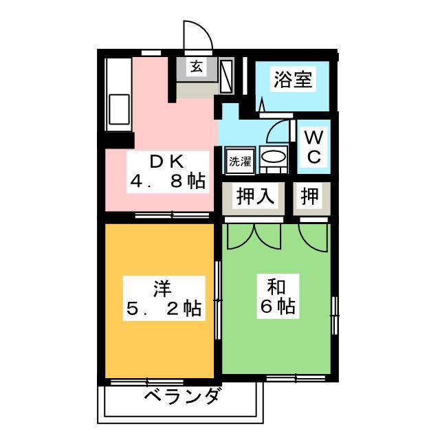 ディアコート岩本B(2K/1階)の間取り写真