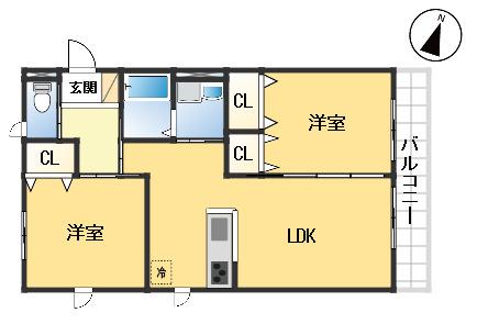 ヴァンデローズ  弊社管理物件(2LDK/2階)の間取り写真