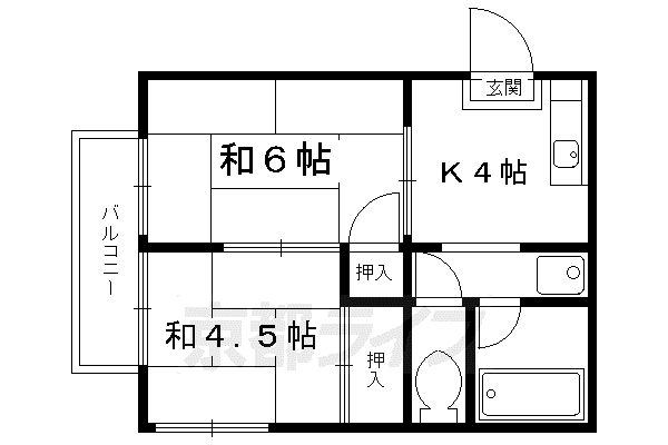 北白川ローズハイツ(2DK/2階)の間取り写真