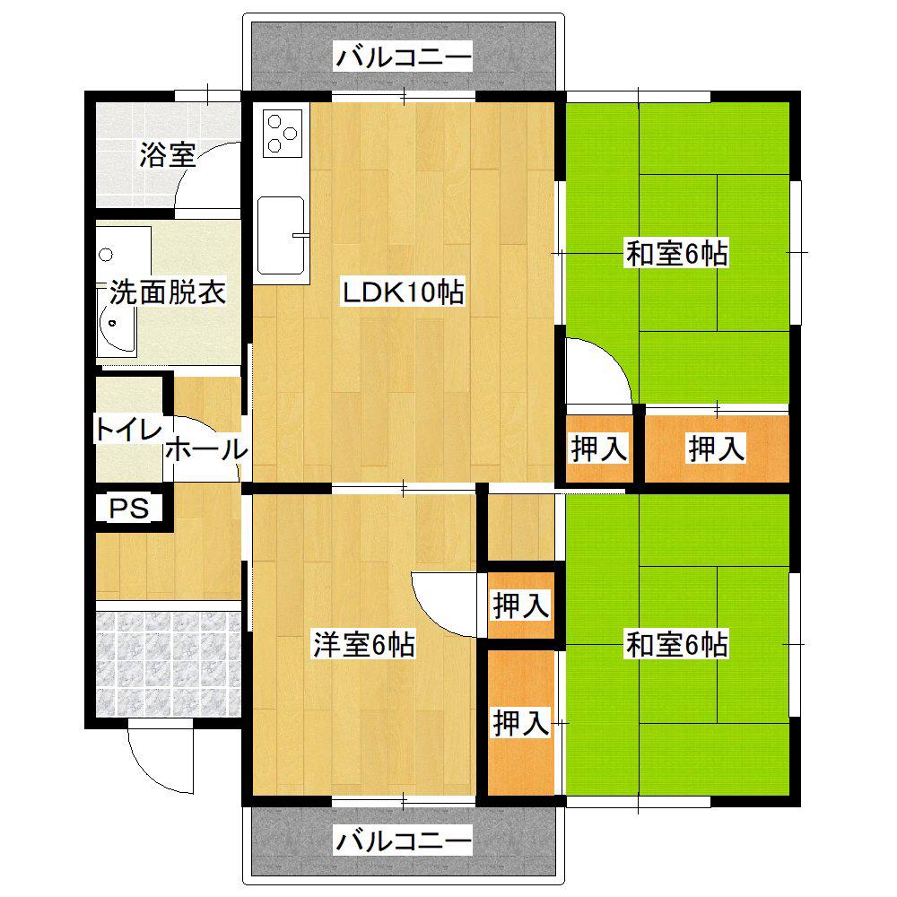 ハイツナシノキ(3LDK/1階)の間取り写真