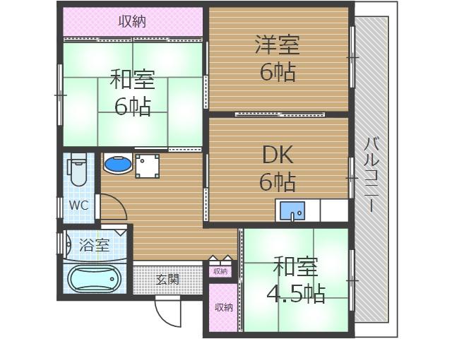 富田団地73号棟(3DK/5階)の間取り写真
