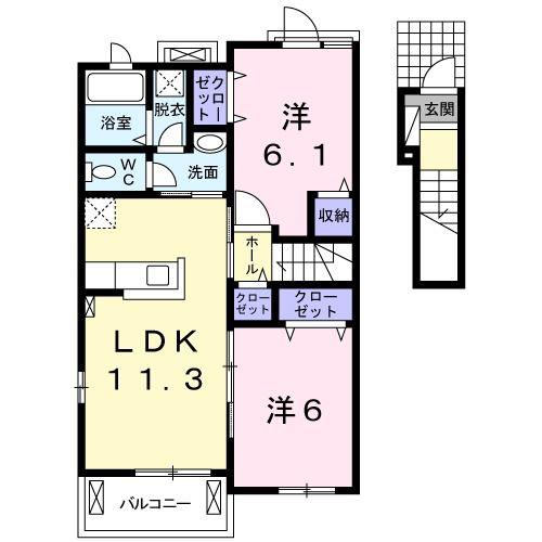 イルミネイト ソル E(2LDK/2階)の間取り写真