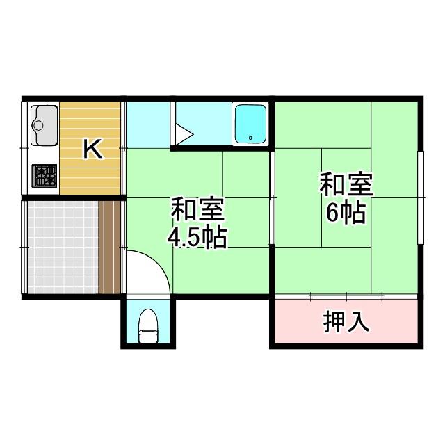 富田林市山中田アパート(2K/2階)の間取り写真