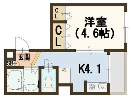 サンシャイン八戸ノ里(1DK/3階)の間取り写真