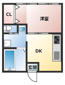 シティハイツK(1DK/4階)の間取り写真