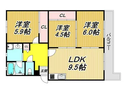 ティアラ武庫川パートII(3LDK/2階)の間取り写真