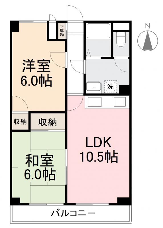 グローバル高松(2LDK/6階)の間取り写真