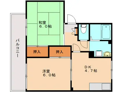 パークサイド七隈 A棟(2DK/2階)の間取り写真